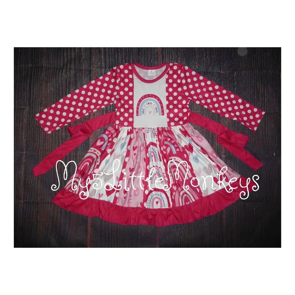 Valentine's Day Heart Rainbow Girls Boutique Girls Twirl Dress